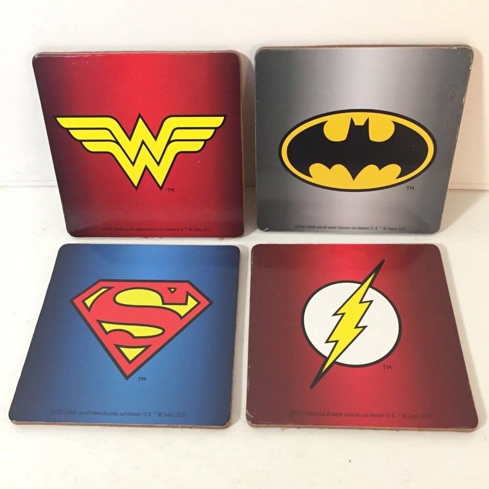 Justice League Coasters Set of 4 - New-Batman Wonder Woman Superman Flash